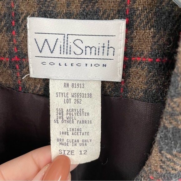 Willi Smith Vintage Wool Blend Plaid Faux Leather Button Pockets Jacket Blazer - Picture 2 of 9